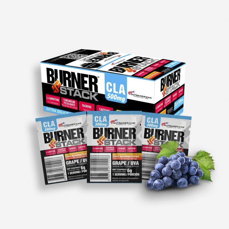 CAJA BURNER STACK 50 UNIDADES DE SACHETS SABOR UVA - NUTRAMERICAN